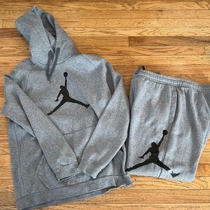 Mens Jordan Grey Gym Athletic Jumpman Hoodie Hooded Sweatshirt and Pants Set